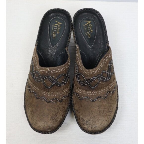Clarks Brown Mules Distressed Leather Size 8. - Picture 1 of 5